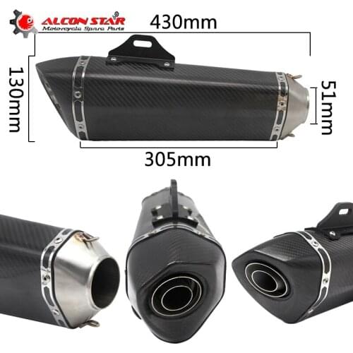 Alconstar- 51mm Carbon Fiber Motorcycle AkExhaust Pipe Muffler with DB Killer Slip On for Yamaha MT07 MT09 YZF R1 R6 FZ6