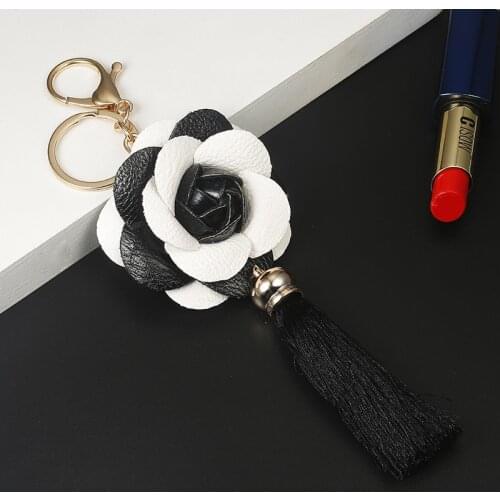 Wukaka 2019 Camellia Tassel keychain Leather Flower Bag Pendant car key ring handbag bag hanging wholesale Luxury Brand