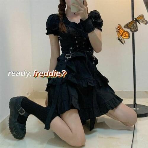 Women Gothic Lolita Dress Goth Punk Harajuku Style Bandage Black Dresses Clothes Kawaii Dress Sweet Lolita Lolita Set