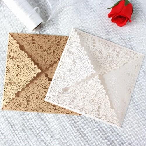 Gold lace weeding invitation laser cut floral christening baptism party invites customized printing