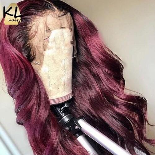1b/99J Colored Lace Wig Brazilian Remy Human Hair Wigs For Women Pre Plucked Lace Front Wigs With Baby Hair Wavy T Part Wigs KL