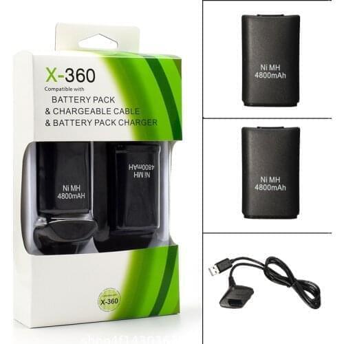 2Pcs 4800mAh Battery + 1 Charging Cable for Xbox 360 Rechargeable Batteries Wireless Controller Gamepad Replacment Wholesale