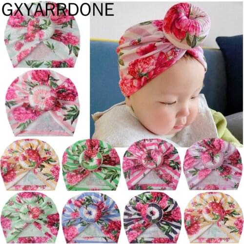 2020 Baby Hats Cotton Indian Caps Beanies Newborn Floral Print Donut Cap Toddler Headwear Photography Props Hair Accessories