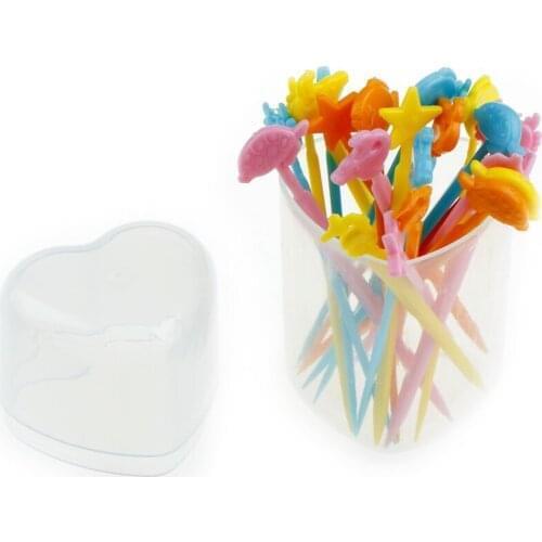 24pcs Plastic Love Heart Disposable Food Fruit Picks Forks Stick Decoration Accessories Creative Kitchen Multicolor Forks