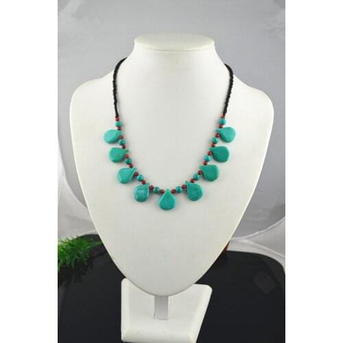 5pcs Brief Howlite Green Stone Water Drop Shape Workbead Necklace Sweater Chain For Women Party Jewelry