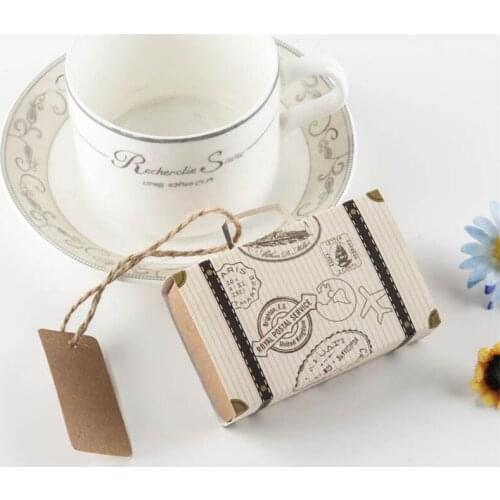 50pcs/lot Vintage Small Luggage Compartment Wedding Candy Box Kraft Paper Bag Gift Wedding Party Christmas Favor Party Supplies