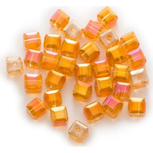 50 Piece Orange AB Color Cut Faceted Crystal Glass Square Beads For Handmade Bracelet Necklaces DIY Jewelry Making 4-8mm