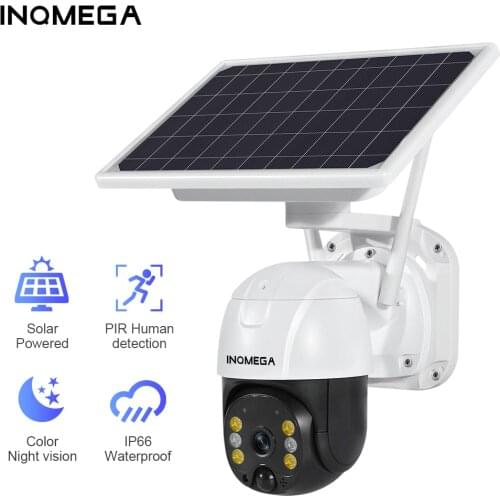 INQMEGA Solar Wifi Camera 2MP PTZ CCTV Solar Panel Battery Wireless Security Camera PIR Motion Alarm Full Color Night Vision