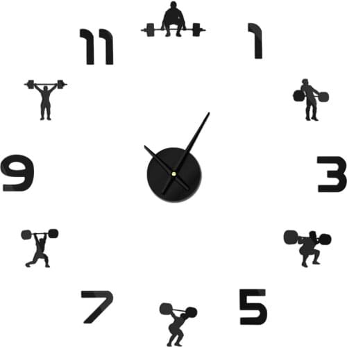1Piece Powerlifting Sport Bodybuild DIY Large Wall Clock Weightlifting Fitness Frameless Giant Wall Watch 3D Mirror Wall Sticker