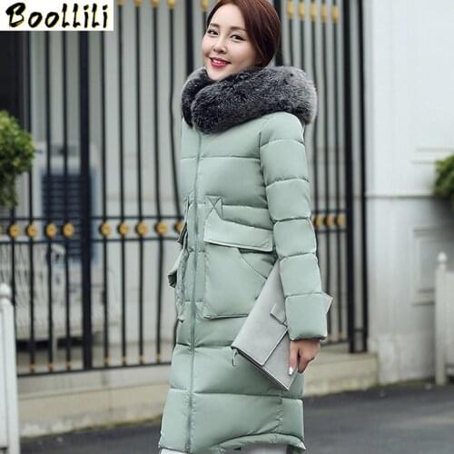 Boollili Cotton Padded Womens Winter Jacket Thicken Warm Woman Coat Large Faux Fur Hooded Coats Parka Long Plus Size XXXL Slim