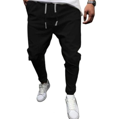 Men Pants baggy and elastic waist design Drawstring Breathable Solid Color Cotton Linen Stretch Elastic Trousers for Daily Wear