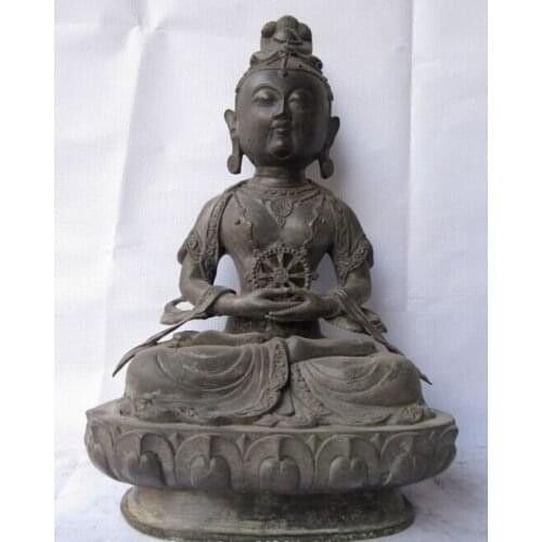 Fast shipping USPS to USA S0873 Chinese Tibet Carved Bronze hold wheel Kwan-yin Buddha statue