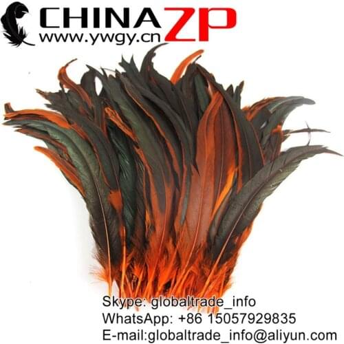 CHINAZP Factory 200pcs/lot Size 30~35cm(12-14inch) Top Quality Part Dyed Orange Natural Rooster Tail Feathers