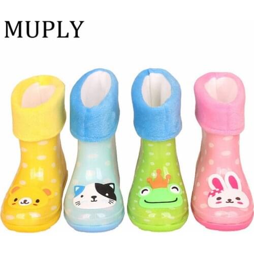 Kid Rainboots Boys Girls Shoes Add Wool Waterproof Light Wear-resisting Prevent Slippery Cartoon With Low (1-3 CM) PVC 11 Style
