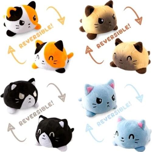 Reversible Cat Plush Doll Soft Double-sided Flip Cat Doll Cute Plushie Animals Toys for Kid Girl Birthday Gift Home Decoration