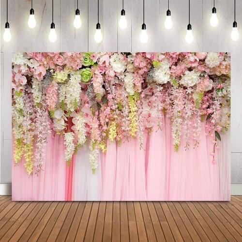 Pink Floral Photography backdrop Wedding Bridal Shower Background for photo studio Spring Sweet Girls Birthday Decoration