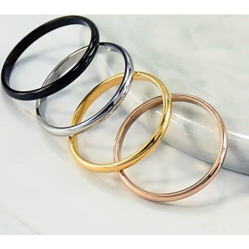 Hot Sale Thin Titanium Steel Three Color Couple Ring Simple Fashion Rose sweet Finger Ring For Women 4 Color