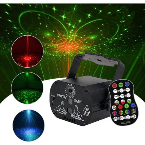 Pocket Laser Projector RGB Sound Party Disco Light Strobe Remote Lazer Projection Lamp Strobe 60 Stage Lighting Effect For Home
