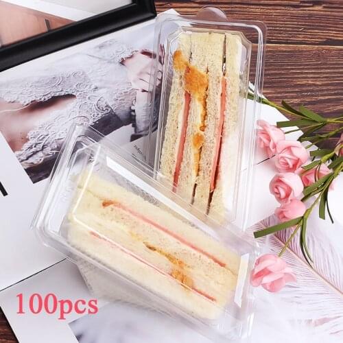 100pcs Sandwich Box Portable Disposable Plastic Baking Packing Box For Cake Box Wedding Party Food Takeout Box Packaging Boxes