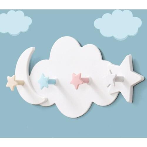 Creative Cute Star Moon Cloud Shape Nail-free Wall Clothes Hooks Kids Room Decorative Key Hanging Hanger Kitchen Storage Hook