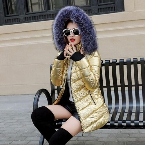 Removable fur collar bright color Winter Jacket Women Parker Thick Down Cotton Jacket Large Size Mid-long Hooded Outerwear Women