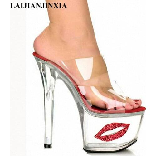 LAIJIANJINXIA New Sexy Shoes 17cm Ultra High Heels Dancer Platform Slippers Night Club 7 Inch Party Dance Shoes