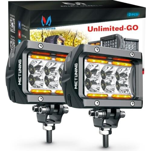 MICTUNING Car Led Work Light Bars With Amber Ambient Light Unlimited-GO K1 4" 18W LED Spot Work Lamp for Jeep ATV SUV Truck Boat