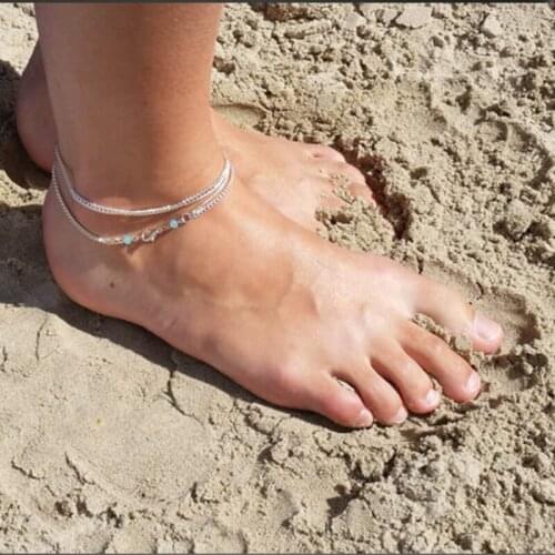 Multilayer Silver Color Beads Alloy Anklet Simple Casual Unique Elegant Women Ankle Jewelry Accessorie Summer New Beach Holiday