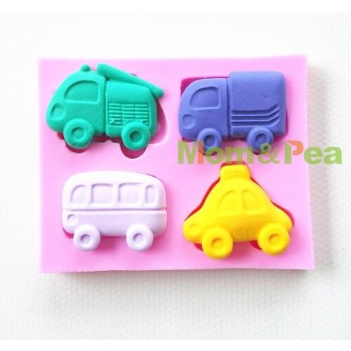 Mom&Pea 0657 Free Shipping Cartoon Bus Car Shaped High Quality Silicone Cake Decoration Fondant Cake 3D Mold