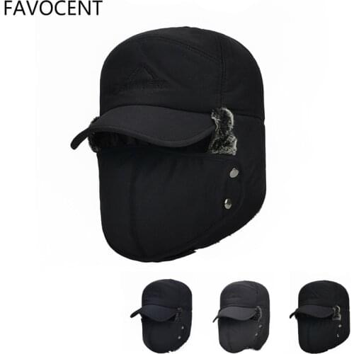 FAVOCENT Mens Ear Protection Face Bomber Hats Thicker Plus Velvet Warm Woman Windproof Winter Hat Snow Male Bone Cap Ski Hat