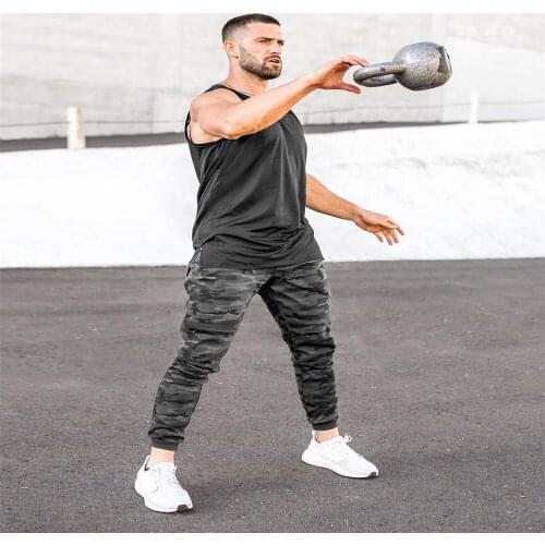 Men Slim Camouflage Trousers Fashion High Wrist Drawstring Zipper Pockets Pants Casual Style Bottoms