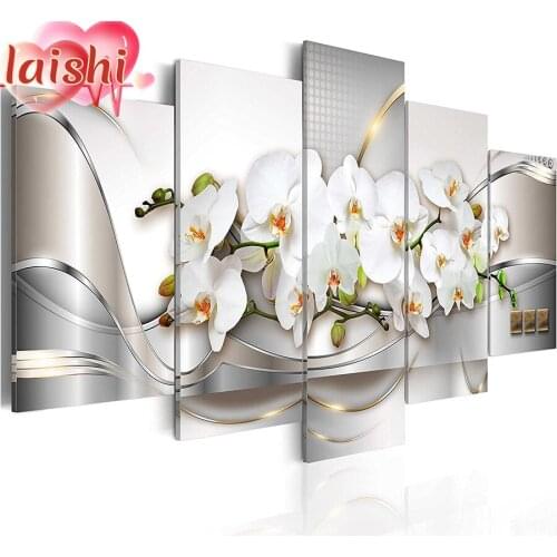 5pcs Phalaenopsis full square round diamond painting kit cross stitch mosaic diamond embroidery home decoration new year gift