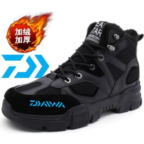 New Daiwa Fishing Shoes Mens Snow Boots Warm Fur Winter Ankle Boots Thick Sole Lace Up Outdoor Short Comfortable Cotton Shoes