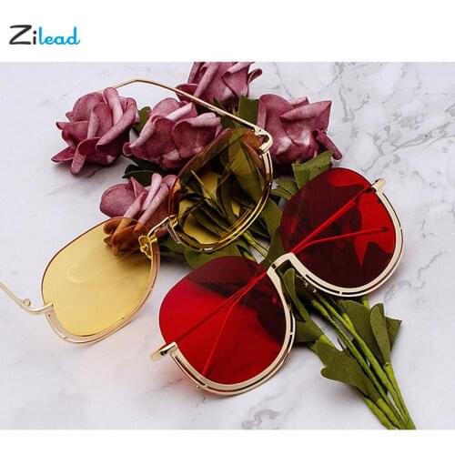 Zilead New Fashion Lady Oversize Square Sunglasses Women Men Half-Rim Brand Design Sun Glasses Colorful Metal Gafas Female UV400