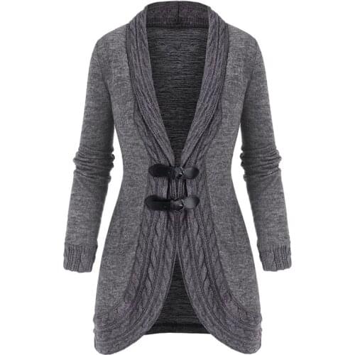 Turn Down Collar Black Knitted Cardigan Women Long Winter 2021 Buckle Sweater Coat Vintage Clothing Plus Size Knitwear