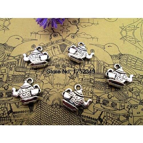 20pcs- Tea Pot Charms , Antique Tibetan silver Teapot Charms With Little Tea Cup charms pendants 15mm x 13mm