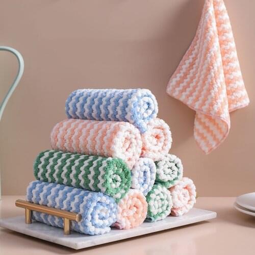 2pcs Stripe Dish Clean Towel Coral Fleece Highly Absorbent Wipe Cloths for Kitchen Dish Pot Cups Scouring Pad Home Accessories