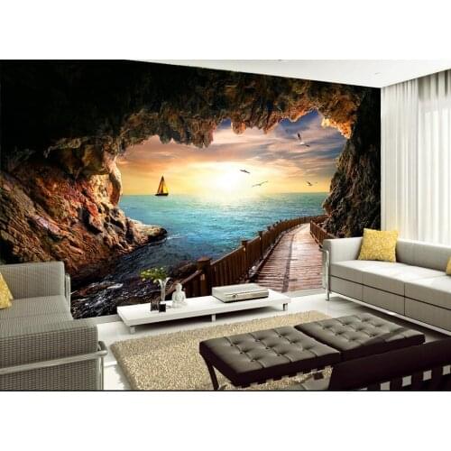 Custom 3d wallpaper Seascape sunset beautiful scenic cave murals photo wallpaper for walls bathroom 3d wallpaper