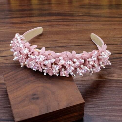 Boho Handmade White Pink Flower Bridal Hairbands Crystal Beads Wedding Headbands For Women Elegant Hair Decorations