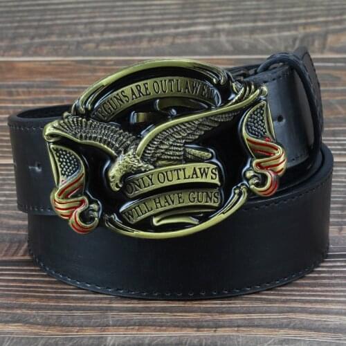 Fashion men jeans belt golden eagle belt US flag hawk American emblem Have Guns letter buckle cowboy waistband