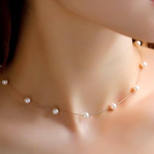 Rigant New Rose Gold Color/Silver Sweety Round Faux Pearl Necklace Brand Cheap Women Pearl Necklace Gift