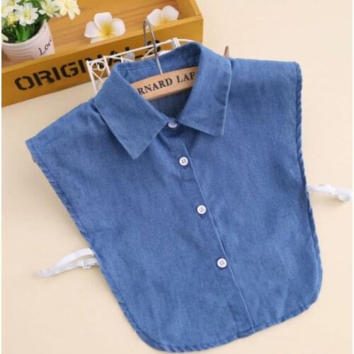 Women Girls Denim Fabric Detachable Half-Shirt Blouse Solid Color Lapel False Fake Collar Adjustable Clothes Sweater Accessories