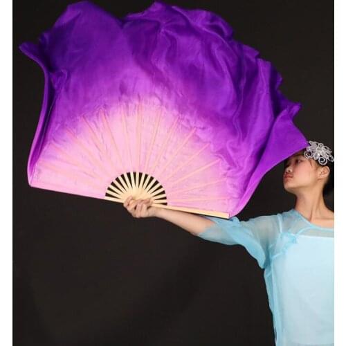30Inch Chinese Folk Dance Silk Veil Women Yangko Dance Fan Veil Pair Real Silk Half Moon Show Props AdultsPink Purple Gradient