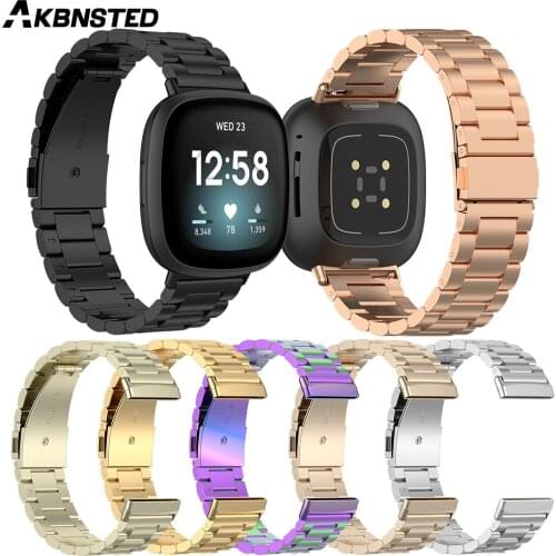 AKBNSTED Stainless Steel Metal Replacement Watch Strap For Fitbit Versa 3/Fitbit Sense Smart Watch Wristband For Fitbit Versa 3