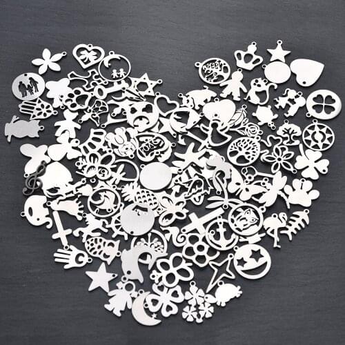 Mixed 100Pcs of Stainless Steel Pendant Heart Blank Stamping Tag Pendants for Bracelet Earring Pendant Charms Necklace Making