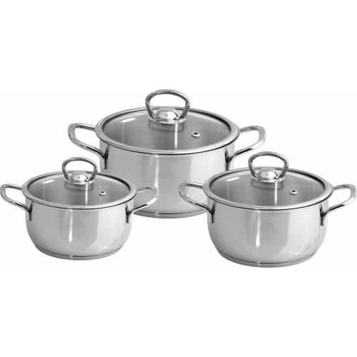 Samira Glass Lid Steel Cookware Set 16 cm 18 cm 20 cm
