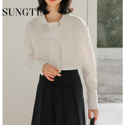 Sungtin Korean Design Women White Blouse Elegant Office Lady Blouse Causal Loose Female Shirt All-match Thin 2021 Spring Autumn