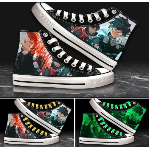 Unisex Anime My Hero Academia Todoroki Shoto Noctilucent Casual Canvas Shoes Bakugou Katsuki Flats duck shoes Sneakers