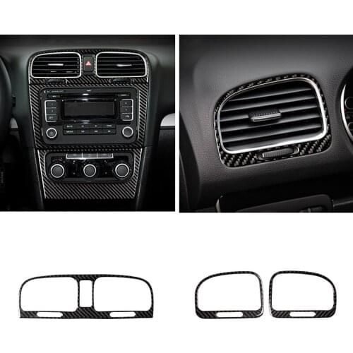 For VW Golf 6 MK6 2010 2011 2012 2013 Car Carbon Fiber Interior Center Console Air Condition Air Outlet Vent Cover Trim