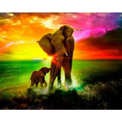 YNX new 5D diamond painting round diamond animal cross stitch square diamond DIY color elephant mother and child diamond paintin